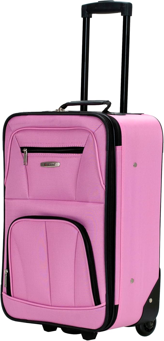 Rockland Fashion Softside 2 Piece Luggage Set, Expandable, (14" Tote/19" Upright), Pink
