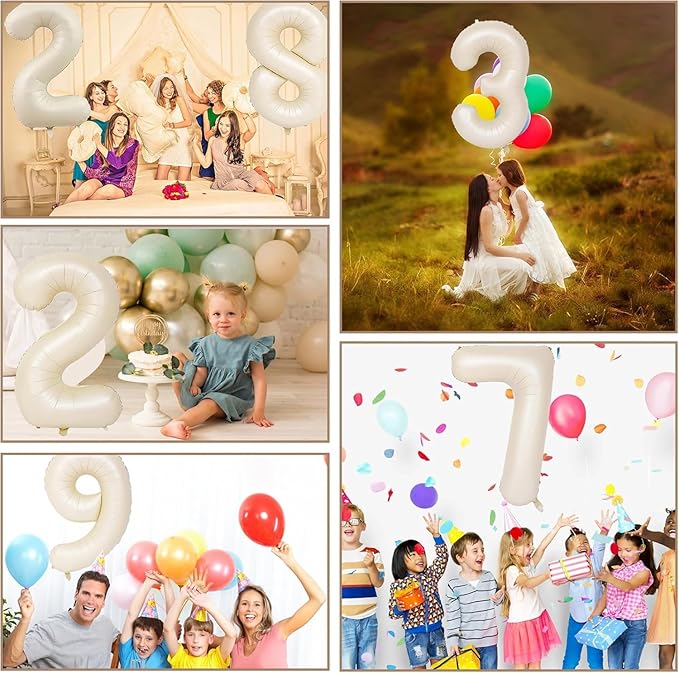 40 inch Cream White Number Balloon Giant Foil Helium Balloons Beige Number 1 Balloon for 1st Birthday Party Anniversary Decorations Supplies