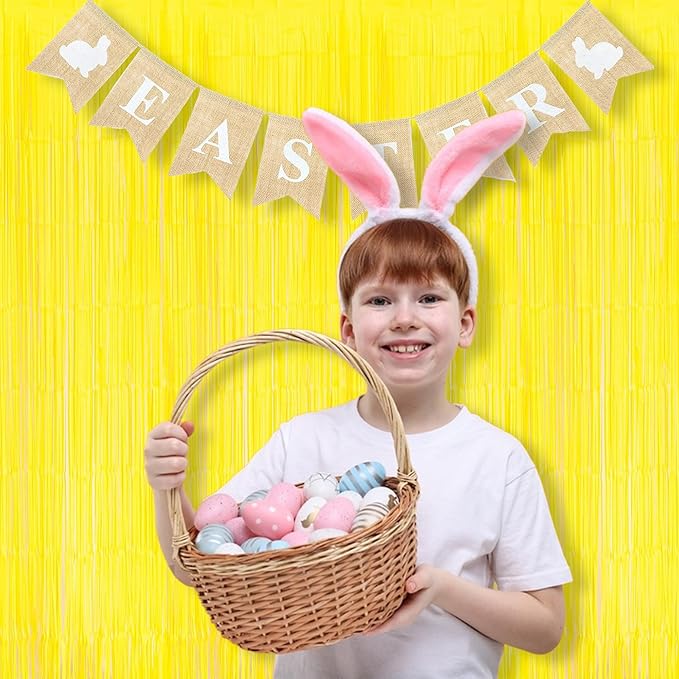 BRAVESHINE Fringe Curtain Backdrop - 2 Pack Pastel Yellow Photo Booths Backdrop Party Streamers for Easter, Construction, Birthday, Bridal Shower, Lemon, Pineapples, Bee, Banana Party Decorations