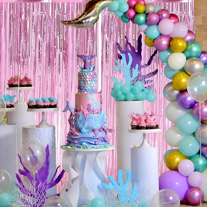 Valentines Day Keyali 2 Pack 3.3 * 8.3 ft Foil Curtain Metallic Tinsel Fringe Curtains Photo Booth Props Backdrop for Birthday Wedding Engagement Baby Shower Christmas Holiday Celebration Partyl,Pink