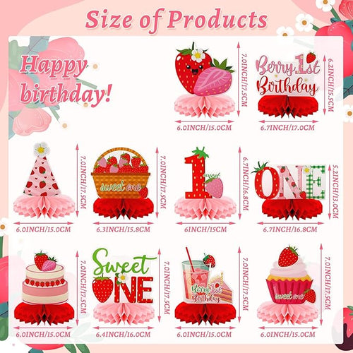 10 PCS Berry First Birthday Decor, Strawberry Theme 1st Birthday Table Centerpiece Strawberry Decorations for Baby Girls Berry Sweet for Party Table Topper Decor
