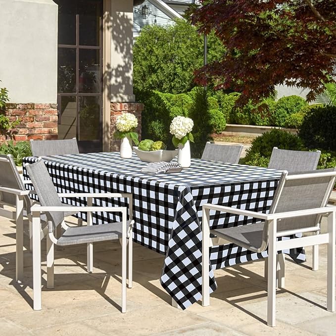 4 Pack Buffalo Plaid Tablecloths - 54x108 Disposable Plastic Black and White Lumberjack Checkered Tablecloth for Party, Picnic, Camping, Barbecue, Christmas, Holiday Table Decor