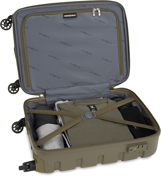 SwissGear 7366 Signature Hardside Expandable Luggage with Spinner Wheels, TSA Lock, Cup-Holder, Olive Branch, Carry-On 19-Inch