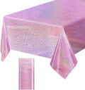 1 Pack Light Pink Iridescent Plastic Tablecloth Disposable 54 × 108 Inch Glitter Holographic Foil Table Cloth Plastic Laser Rectangle Table Cover for Birthday Wedding Disco Party