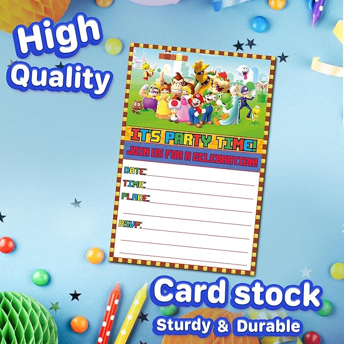 Set of 40 Invitation Cards Classic Video Game -Themed Happy Birthday Invitation Cards - Lightweight (230g), Postcard Style Invites for the Perfect Party Pack
