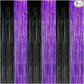 Graduation Decorations 2026 Purple Black Foil Fringe Backdrops, Black Purple Party Decorations Streamer Tinsel Curtains for Graduation Birthday Halloween Party(3 Pack)