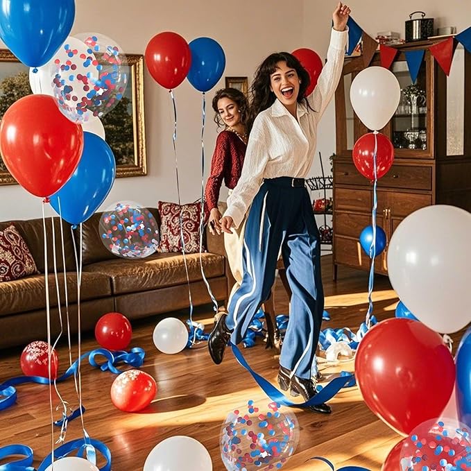 Red White and Blue Balloons with Confetti Balloons 12 inch Latex Balloons 80 Pcs for Wedding Birthday Baby Shower Patriotic Themed Party Decorations