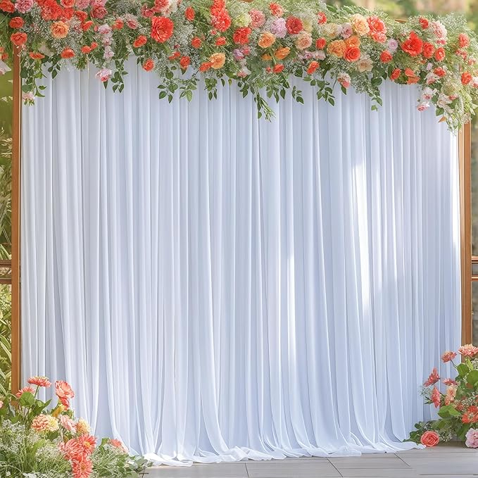 40x10FT White Backdrop Curtains for Wedding Parties, Wrinkle Free Polyester Photography Backdrop Drapes for Wedding Baby Shower Birthday Parties Stage Background Stand Decorations 4x10ft,10 Panels