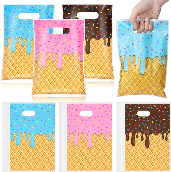 Glenmal 50 Pcs Baseball Ice Cream Drip Party Favors Gift Bags Plastic Ice Cream Baseball Goodie Candy Treat Snack Bags for Birthday Party Supplies