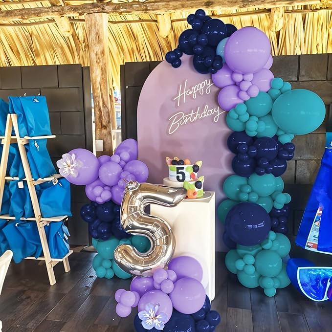 Teal Purple and Blue Balloon Arch Garland Kit, Navy Blue Purple Teal Balloons Garland Kit with Star Balloons for Birthday Hawaii Tropical Party Supplies Video Gaming Baby Shower Party Decorations