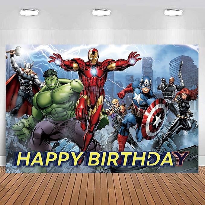 Avengers Birthday Banner, Party Decorations Background for Children - Happy Birthday Banner Party Supplies - Indoor/Outdoor Wall Decor - 5x3ft