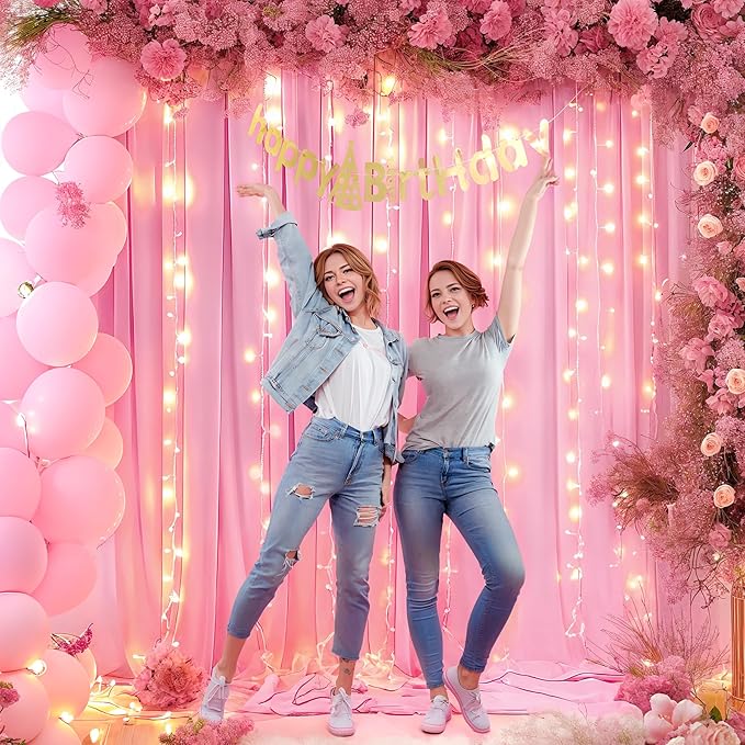 20x10FT Pink Backdrop Curtains with Lights for Parties,Wrinkle Free Wedding Photo Backdrop Curtains for Baby Shower Birthday Ceremony Reception Home Party Decorations-5ft x 10ft,4 Panels