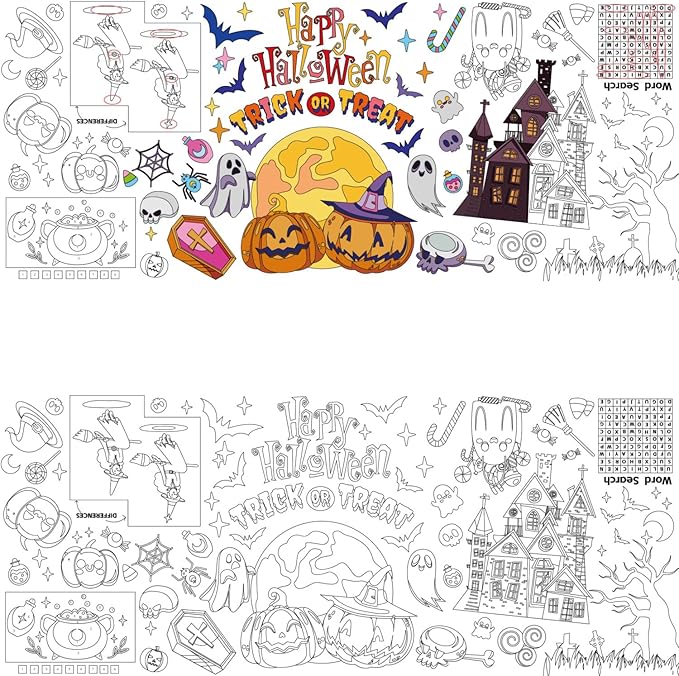 Halloween Giant Coloring Poster/Tablecloth Crafts for Kids, 30 x 72 Inches Jumbo Paper Coloring Banner Gifts for Kids Versatile Paper Table Cover, Halloween Party Decorations