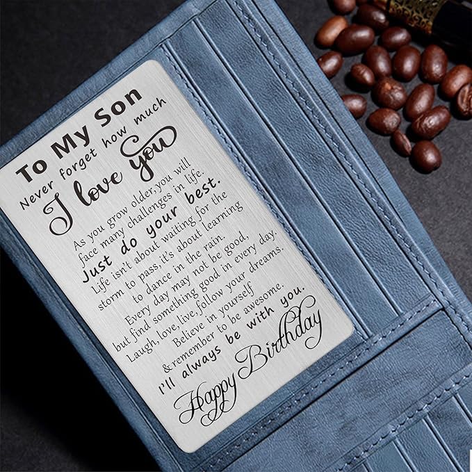 Son Birthday Gifts, Engraved Metal Card for Son Birthday, Happy Birthday Gifts for Son Unique