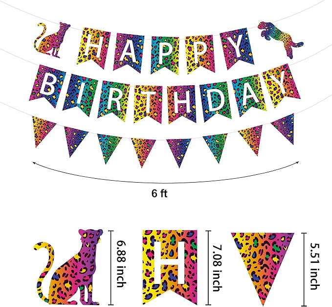 Cheetah Print Birthday Decorations, Colorful Cheetah Happy Birthday Banner Leopard Print Birthday Decorations for Girls Women, Rainbow