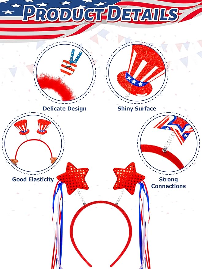 Blowata 4th of July Headband, Independence Day Parade Decoration Accessories and Supplies for Patriotic Parade Party Favor