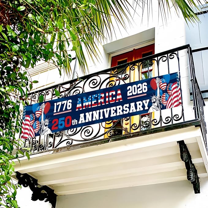 250th Anniversary American Banner Flag, 4th of July Decorations,1776-2026 USA 250th Birthday Premium Banner with Grommets, Decorations for Outdoor, Indoor, Yard, Garden, Porch (Style 1)