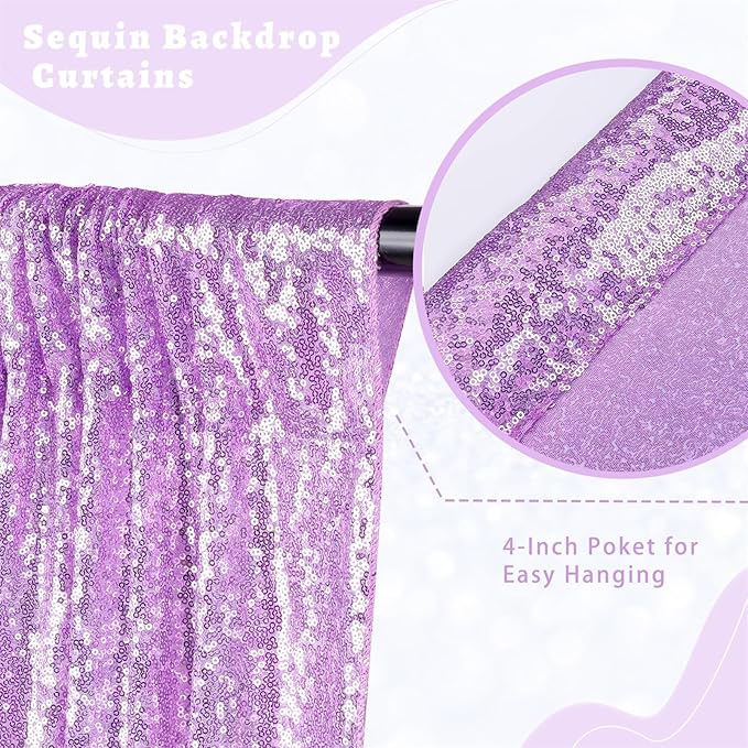 B-COOL Lavender Sequin Backdrop Curtain 6 Panels 2ftx8ft Light Purple Sparkly Curtain Drapes for Birthday Party Wedding Mermaid Background Decorations