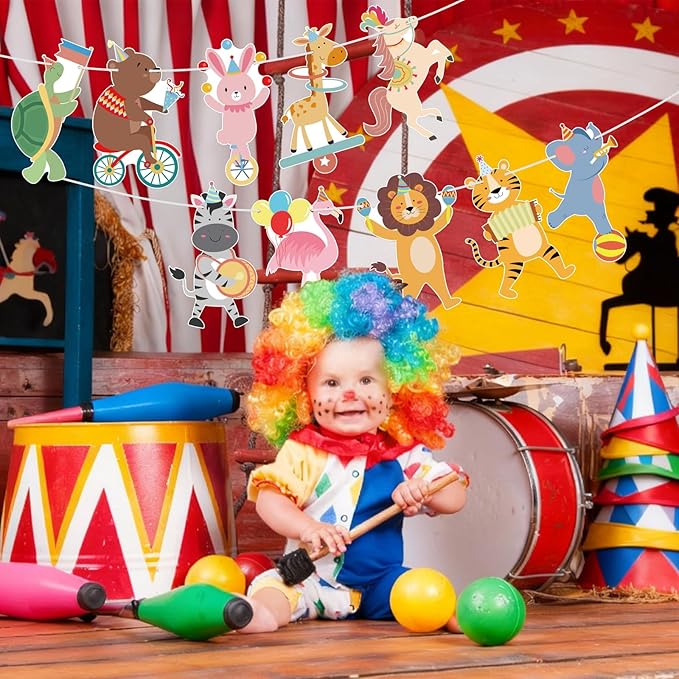 Hooqict Party Animal Banner Animal Birthday Party Decorations Happy Birthday Garland Banner Sign for Kids Girls Boys Zoo Carnival Circus Decorations