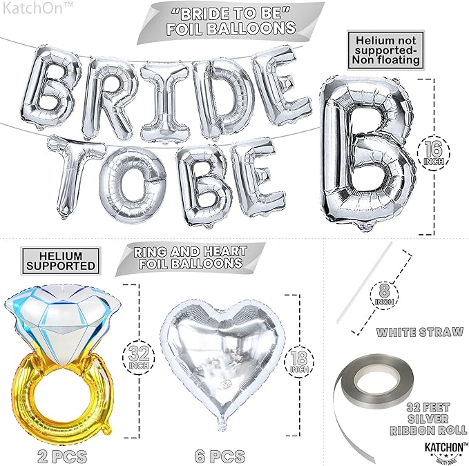 KatchOn, Silver Bride To Be Balloons Set - Pack of 17 | Bride Balloons for Bachelorette Party Decorations, Bride To Be Decorations | Bachelorette Balloons for Bridal Shower Decorations Bridal Sign