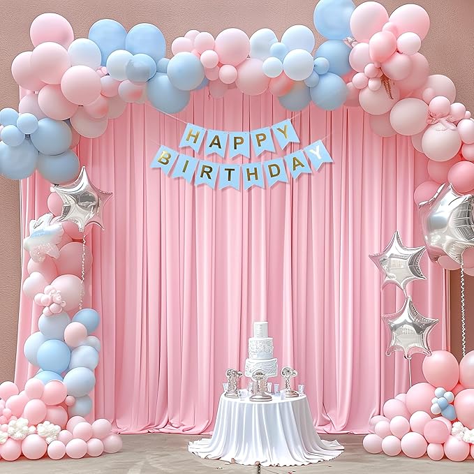 24x10FT Baby Pink Backdrop Curtains for Wedding Parties, Wrinkle Free Polyester Photography Backdrop Drapes for Wedding Baby Shower Birthday Parties Stage Background Stand Decorations 4x10ft,6 Panels