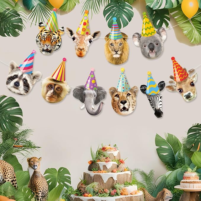Hooqict Safari Animals Happy Birthday Banner Animal Birthday Party Decorations Party Animal Banner Garland for Jungle Birthday Decorations Kids Wild Zoo Party Supplies