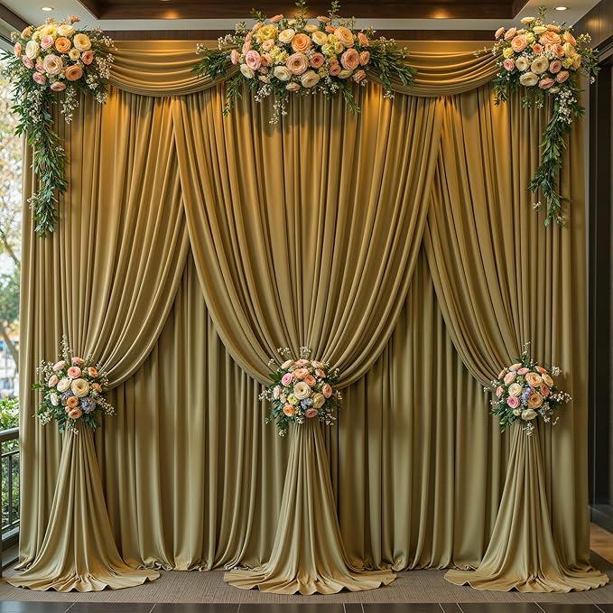 16x10FT Light Brown Backdrop Curtains for Wedding Parties, Wrinkle Free Polyester Photography Backdrop Drapes for Baby Shower Birthday Parties Stage Background Stand Decorations 4x10ft,4 Panels