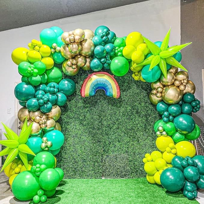 Green Balloon Arch Kit, ADOINBY 140Pcs Emerald Dark Lime Pastel Green and Gold Balloons 18 12 10 5 Inch Different Size Balloons for Birthday Wedding Safari Jungle Baby Shower Boys Party Decorations
