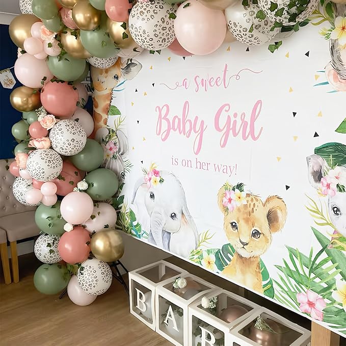 Pink and Green Balloons, Jungle Safari Balloon 12 Inch Leopard Cheetah Print Sage Green Dusty Light Pink Metallic Gold Latex Balloons for Girls Boho Baby Shower Wild One Birthday Party Decorations