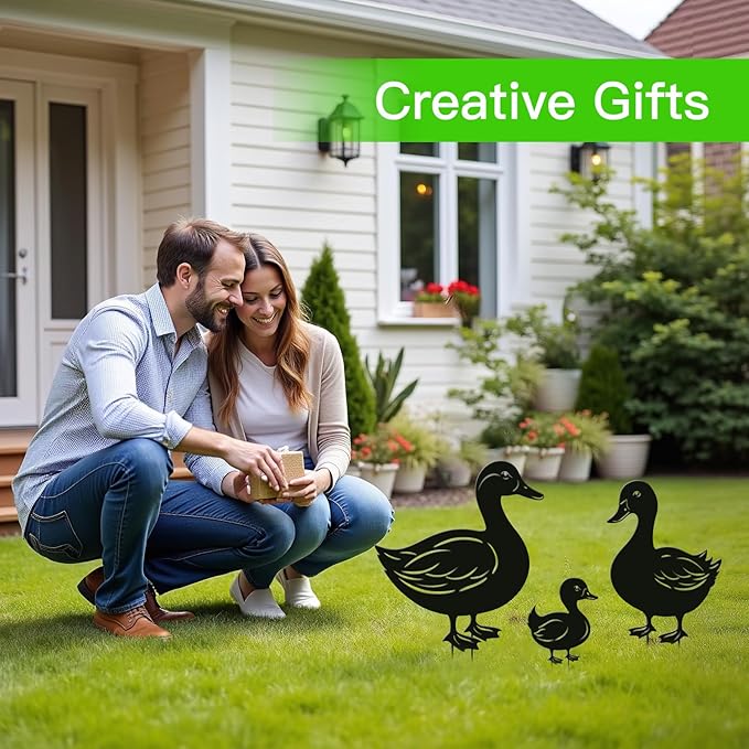 Duck Metal Decorative Garden Stakes Duck Gifts for Women/Men,Black Ducks Silhouette Statues for Garden Decor, Yard Art, Lawn, Pathway, Patio,Outdoor