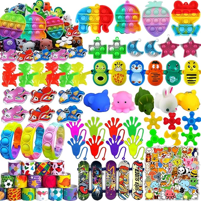 132 Pcs Party Favors for Kids, Treasure Box Toys for Classroom, Prize Box Toys for Kids, Goodie Bags Stuffers, Pinata Filler, Treasure Chest Pop Fidget Birthday Gifts