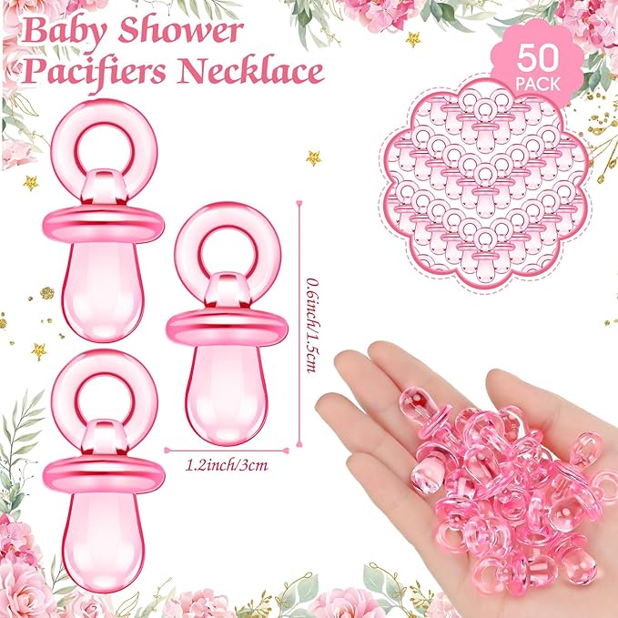 Thyle 51 Pcs Pink Elephant Pacifier Hunt Baby Shower Games Include Hunt Sign 50 Acrylic Pacifiers It's a Girl Pink Elephant Theme Baby Shower Game Decoration Gift Sets for Gender Reveal Party Decor