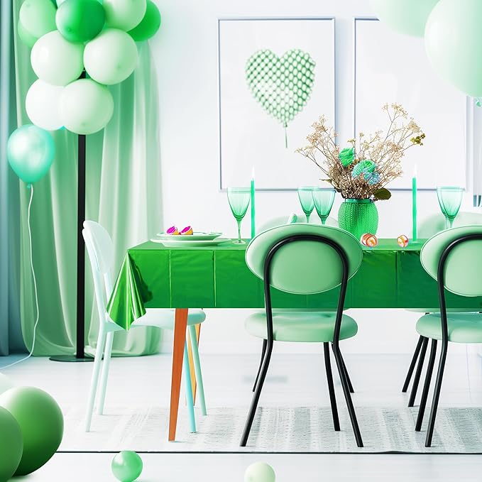 2pcs Green Foil Tablecloth 54*72 Inch Jungle Safari Wild One Birthday Party Table Cloths Plastic Disposable Waterproof Table Cover for Christmas Wedding Baby Shower Graduation Party Supplies
