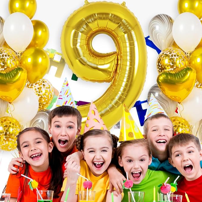 Gold Number 9 Balloon 40 Inch, Big Large Foil Helium Number Balloons, Jumbo Giant Mylar Number 9 Balloons for 9 Year Old Birthday Party Decorations Supplies Anniversary Celebration