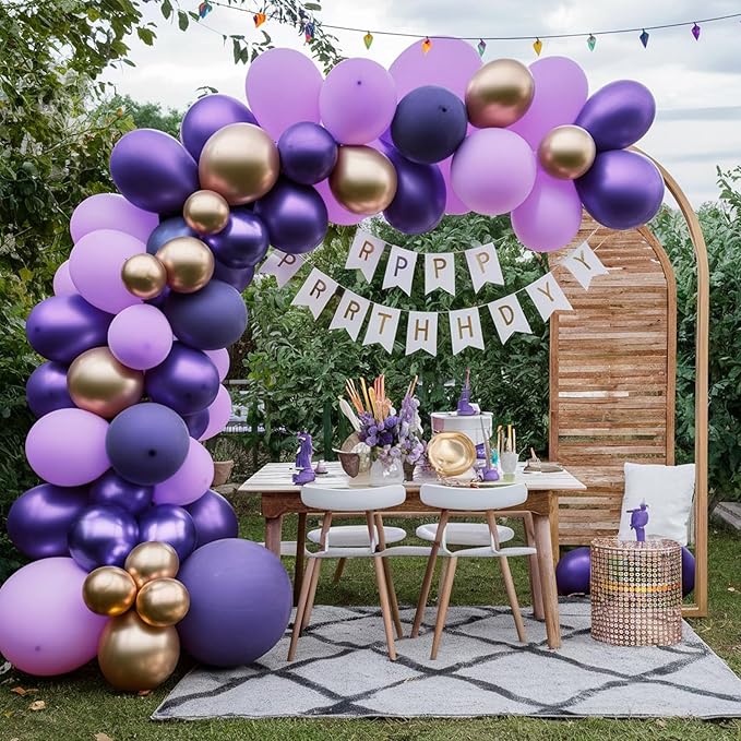 Purple and gold Balloon Arch Kit, 120PCS Purple and White Balloon Garland Pastal Purple White Gold Confetti Balloons for Girls Birthday Baby Shower Bridal Shower Graduation 2025 Party Decorations