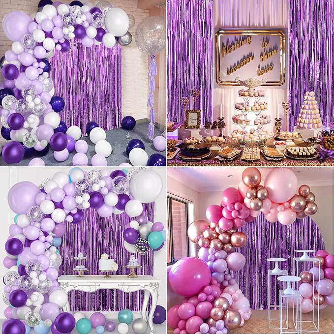 Crosize 2 Pack 3.3 x 9.9 ft Purple Foil Fringe Backdrop Curtain, Tinsel Curtain Streamers for Birthday Bachelorette Valentines Day Graduation Parties