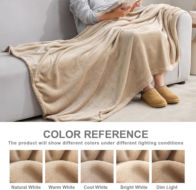 Hansleep Fleece Light Camel Throw XL Blanket, Super Soft Flannel Fuzzy Plush Cozy Blanket for All Seasons, Light Camel, Throw XL 50x70 Inches