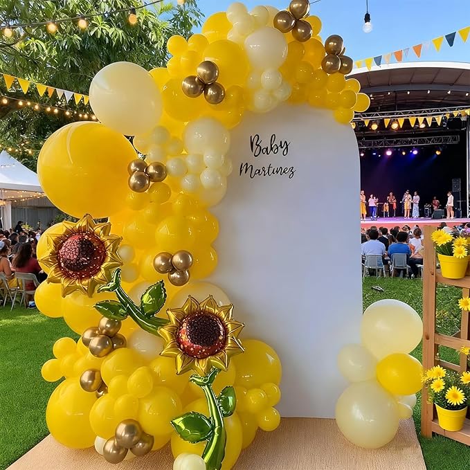 Sunflower Balloon Garland Arch Kit 140PCS - Lemon Yellow, Maca Yellow, Metallic Gold Latex and Foil Sunflower Balloons for Sunshine Sunflower Bee Themed Wedding Birthday Party Decorations (Sunflower)