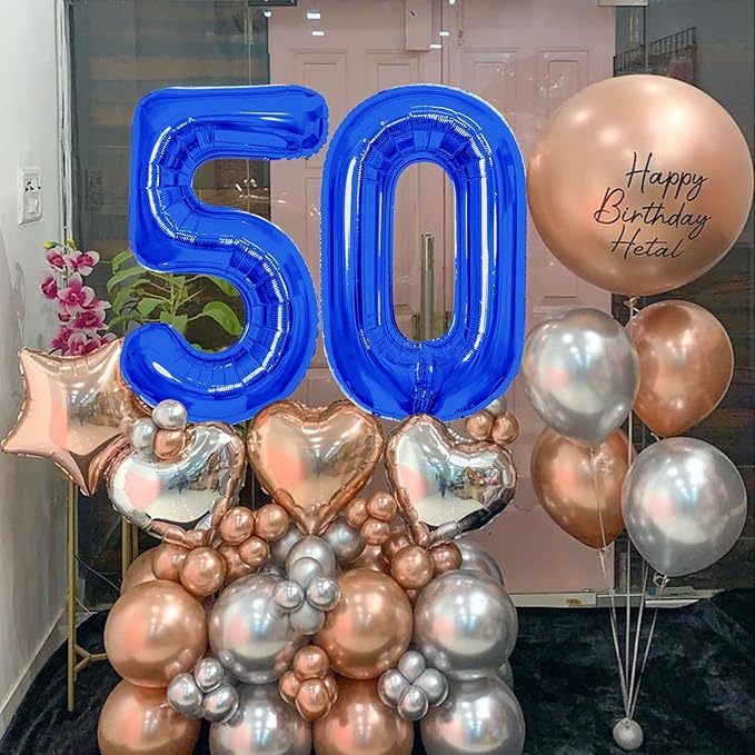 Number Balloons Navy Blue Balloons - Giant Number 50 Balloon, Blue 50th Number Balloon Birthday Decorations for Him