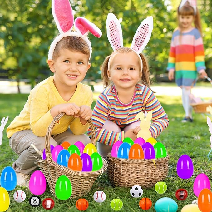 24 Pack Easter Egg Fillers with Fidget Spinner Sports Balls Toy, Easter Eggs Hunts Filling Soccer Baseball Easter Basket Stuffers Squeeze Stress Relief Toys for Kids Toddler Teens Boys Girls