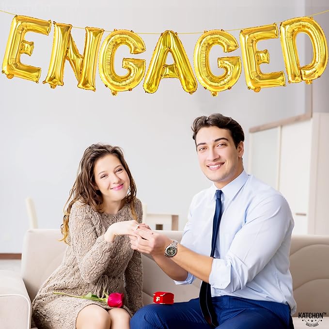 KatchOn, Gold Foil Engaged Balloons Letter - 16 Inch | Engagement Balloons for Engagement Party Decorations | Bachelorette Party Decorations | Engaged Gold Balloons for Engaged Decoration