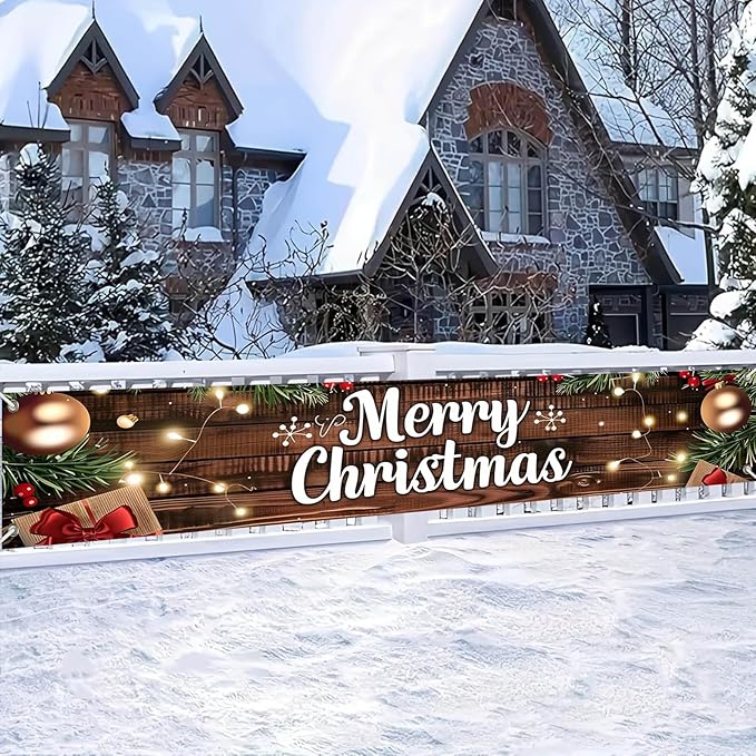 Merry Christmas Decorations Banner 118x20 Inch Polyester Fabric Tree Branches Presents s for Indoor Outdoor Garden Fence Outdoor Porch sign Party Supplies Banners