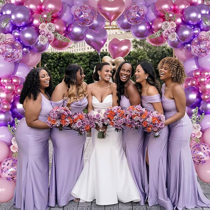 Pink Purple Balloon Garland Arch Kit,126Pcs Metallic Purple Rose Red Confetti Balloons with Heart Foil Balloon for Women Birthday Bridal Baby Shower Wedding Party Decoration