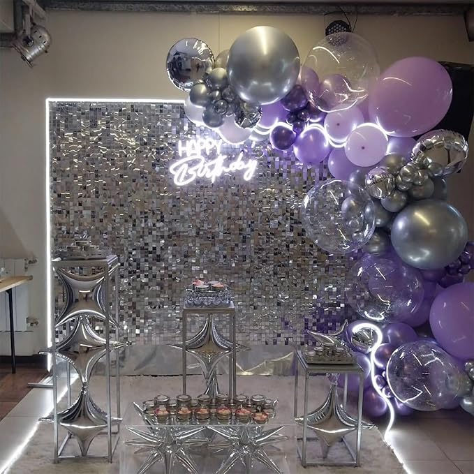 Silver Shimmer Wall Backdrop 24 Panels Cover 6 x 4 Ft, Photo Backdrops for Wedding,Anniversary,Birthday,Party Decoration
