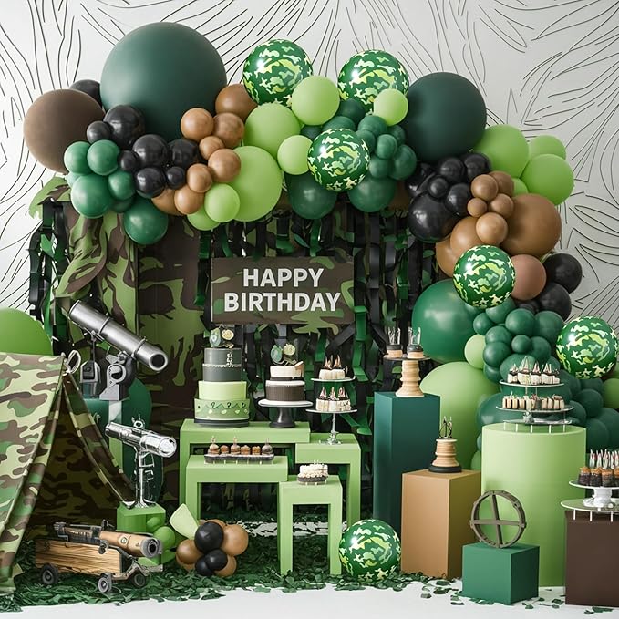 Camouflage Balloon Arch Kit,Camo Drak Green Avocado Green Black Balloons for Boys Kids Soldier Birthday Hunting Party Camping Jungle Safari Theme Baby Shower Party Decorations