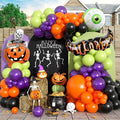 Halloween Balloons Garland Arch Kit, Orange Green Purple Balloons Arch Kit with Big Green Ghost Eye and Bat Skull Pumpkin Foil Balloon, Halloween Party Balloons For Home Garden Birthday Decorations