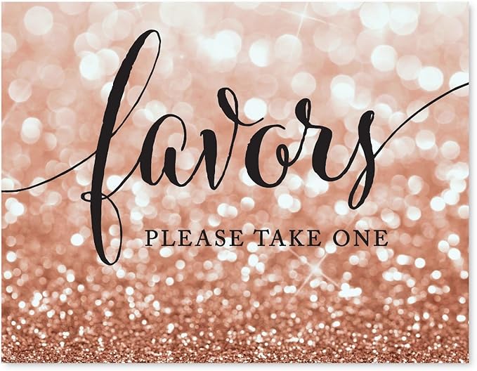 Andaz Press Wedding Party Signs, Glitzy Rose Gold Glitter, 8.5x11-inch, Favors, Please Take One, 1-Pack, Bokeh Colored Party Supplies
