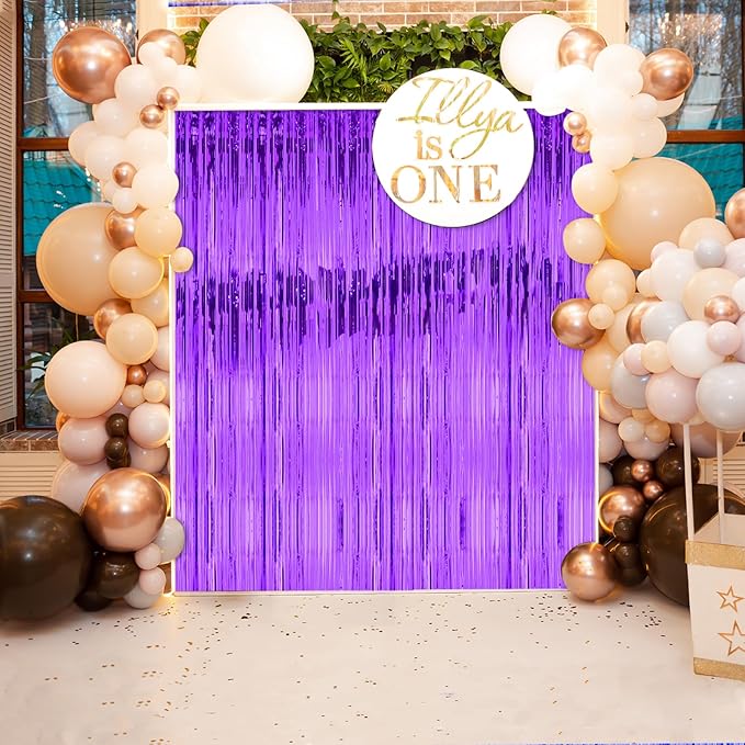 3ft x 8ft Foil Fringe Backdrop Curtain, Metallic Tinsel Foil Fringe Curtains, Party Streamers Backdrop, Baby Shower Birthday Holiday Celebration,Party Decorations (Darkpurple)
