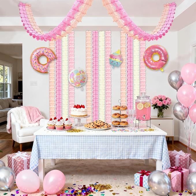 12Pcs Pink Party Decorations Kit, Hanging Cream Peach and Pink Paper Streamers Garland for Girls Women Baby Bridal Shower Wedding Graduation Birthday Galentines Day Valentines Day Decorations