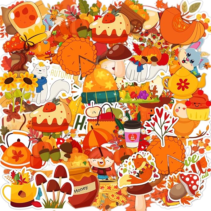 OHOME Fall Stickers | 100 PCS Thanksgiving Stickers for Kids - Vinyl Thanksgiving Games Toys Gifts Activities Essentials Party Favors Supplies - Friendsgiving Crafts Bulk for Classroom Home